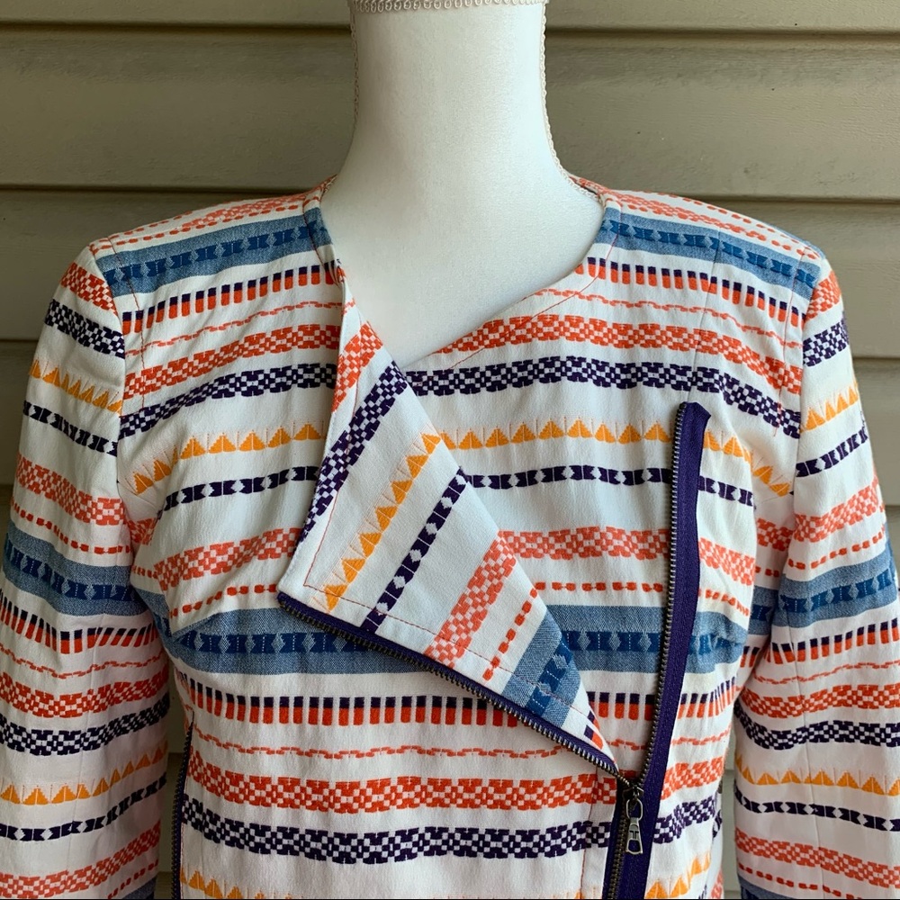 •Trina Turk• Beatrix Woven Moto Zip Jacket-Size 6 - Picture 4 of 11